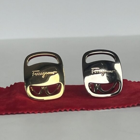 Salvatore Ferragamo 2-Piece Vara Scarf Rings Gold & Silver NWOT - Picture 3 of 7